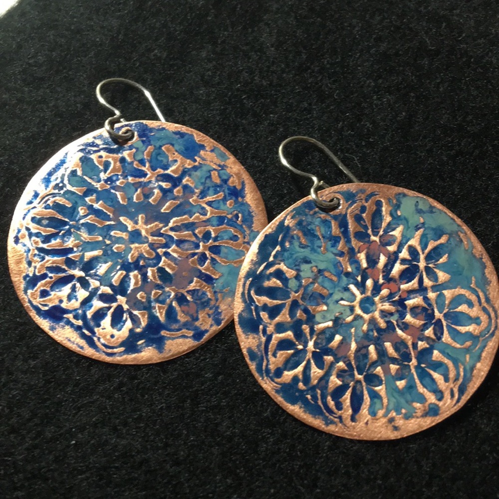 Handmade Boho copper disc earrings